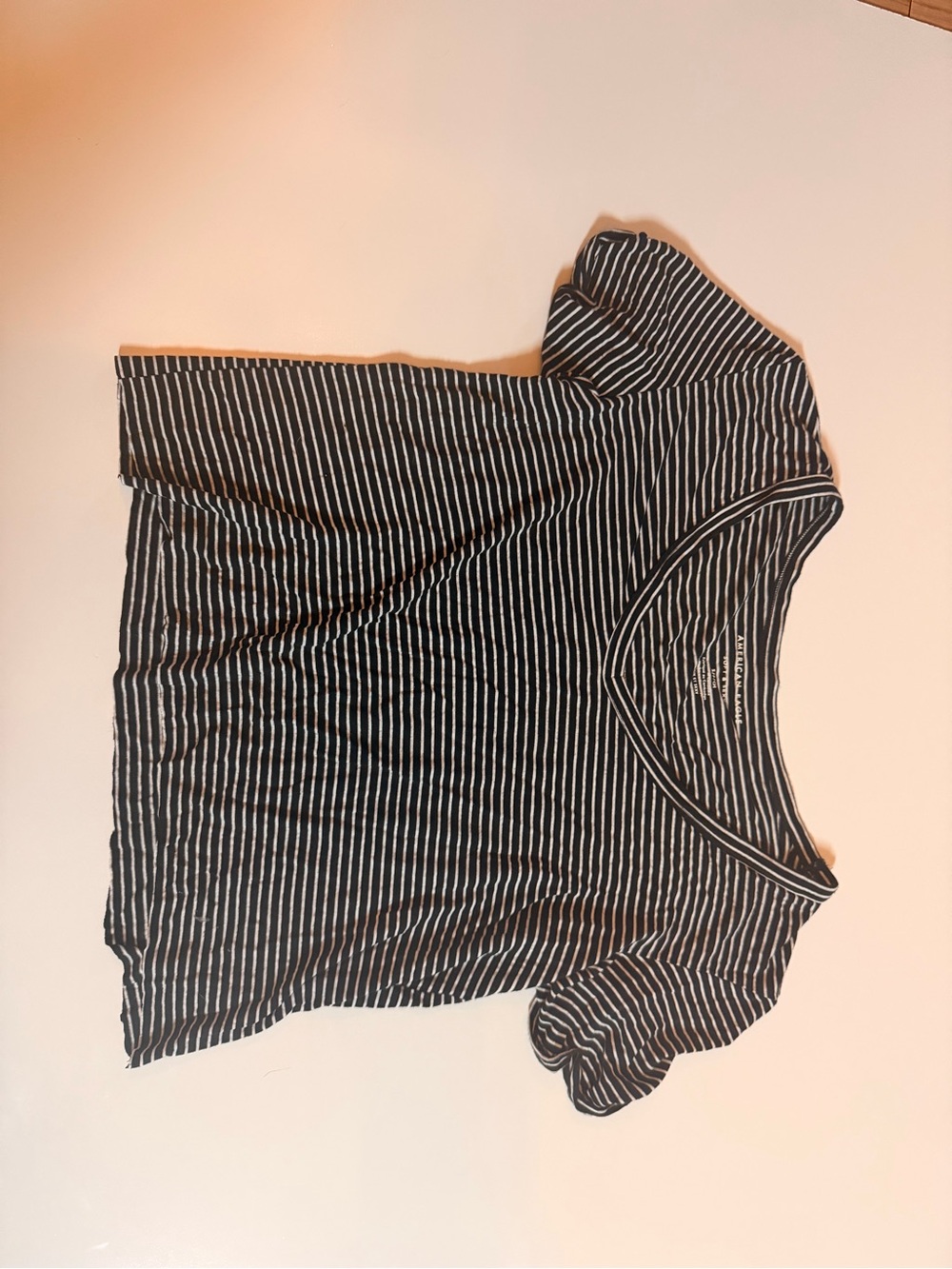 American Eagle Outfitters Black & White Striped V-Neck Tee